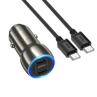 Автомобільний зарядний пристрій HOCO Z48 Tough 40W dual port(2C) car charger set(Type-C to Type-C) Metal Gray Код: 405558-14