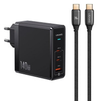 Мережевий зарядний пристрій Usams US-UM Fast Charger Kit-UM Series US-CC168 EU T52 140 W ACC GaN Fast Charger+US-SJ581 U82 Type-C To Type-C 240W PD3. Код: 421278-14