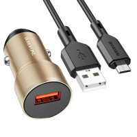 Автомобільний зарядний пристрій BOROFONE BZ19A Wisdom single port QC3.0 car charger set(Micro) 18W Gold Код: 405488-14