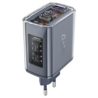 Мережевий зарядний пристрій ACEFAST A45 Sparkling series PD65W GaN (2*USB-C+USB-A) charger Mica gray Код товара: 405598-14