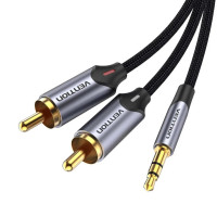 Кабель Vention 3.5MM Male to 2-Male RCA Adapter Cable 8M Gray Aluminum Alloy Type (BCNBK) Код: 420368-14