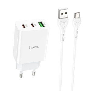 Мережевий зарядний пристрій HOCO C99A PD20W+QC3.0 three-port(2C1A) charger set(Type-C) White Код: 405539-14