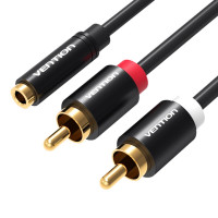 Кабель Vention 3.5mm Female to 2RCA Male Audio Cable 1M Black Metal Type (VAB-R01-B100) Код: 411879-14