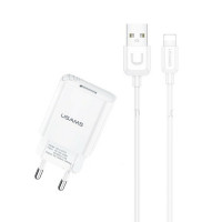 МЗП Usams T21 Charger kit T18 single USB EU charger +Uturn Lightning cable White Код: 405049-14