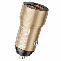 Автомобільний зарядний пристрій BOROFONE BZ19 Wisdom dual port car charger Gold Код: 405489-14