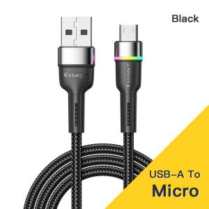 Кабель Essager Colorful LED USB Cable Fast Charging 2.4A USB-A to Micro 2m черный (EXCM-XCDA01) Код: 427149-14