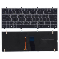 Клавіатура для ноутбука Clevo (W230) Black, (Silver Frame) RU