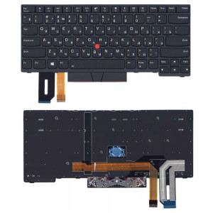 Клавиатура для ноутбука Lenovo ThinkPad E480 с подсветкой (Light), с указателем (Point Stick), Черное, (Черное Frame), RU