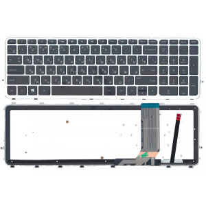 Клавиатура для ноутбука HP Envy (15-j000, Envy 15T-J, Envy 15Z-J, Envy 17-J, Envy 17T-J) с подсветкой (Light) Black, (Silver Frame) RU