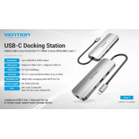 Док-станція USB3.1 Type-C -> HDMI/USB 3.0x2/RJ45/USB-C/SD/TF/TRRS 3.5mm/PD 100W Hub 9-in-1 Vention