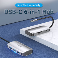 Хаб USB 3.1 Type-C -> 3хUSB 3.0/SD/TF/PD 100W 6-in-1 Vention