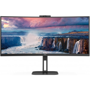 TFT 34" AOC CU34V5CW/BK, WQHD, VA, 100Гц, 1 мс, вигнутий, HDMI, DP, USB-C, USB-hub, webcam, колонки