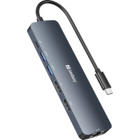 Док-станція USB3.1 Type-C -> HDMI/USB 3.0x2/RJ45/USB-C/DisplayPort PD 100W Hub 6-in-1 Sandberg