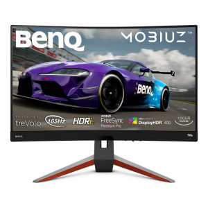 TFT 27" BenQ EX2710R, QHD, VA, вигнутий, 1ms, 165 Гц, HDMI x2, DP, HAS, колонки 2.1, сірий металік