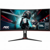 TFT 34" AOC CU34G2X/BK, 3440x1440, VA, 144Гц, вигнутий, DP, HDMI x 2, USB, Pivot, чорний з червоним