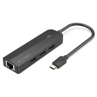 Хаб USB 3.1 Type-C -> 3xUSB 2.0+MicroUSB+RJ45 100M Ethernet чорний Vention