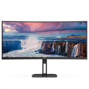 TFT 34" AOC CU34V5C/BK, WQHD, VA, 100Гц, 1 мс, вигнутий, HDMI, DP, USB-C, USB-hub, колонки, чорний