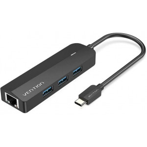 Хаб USB 3.1 Type-C -> 3xUSB 3.0+MicroUSB+RJ45 100M Ethernet Black Vention