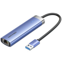 Док-станція USB 3.0 -> USB 3.0x3/RJ45/USB-C Hub Blue Aluminum Alloy 5-in-1 Vention