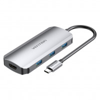 Док-станція USB3.1 Type-C -> HDMI/USB 3.0x3/PD 100W Hub 5-in-1 Vention