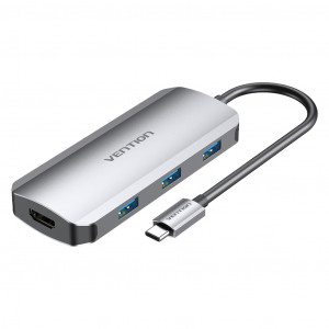 Док-станція USB3.1 Type-C -> HDMI/USB 3.0x3/PD 100W Hub 5-in-1 Vention