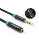 Кабель Vention Audio 3.5 mm M - 3.5 mm F, 1 m, Black, 3 pin (VAB-B06-B100-M)