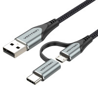 Кабель Vention 2-in-1 USB Cable (Micro USB to Type C) 1m, 3A, швидка зарядка (CQEHF)