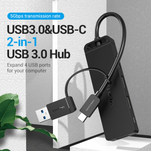 USB-хаб Vention 4-Port с micro USB питанием 0.15M Черное(CHTBB)