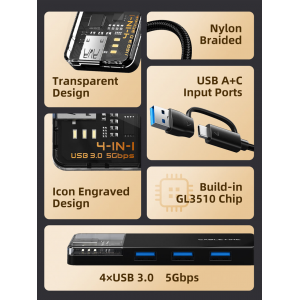 USB-хаб Cabletime USB Type C - 4 Port USB 3.0, 0.15 cm (CB03B)