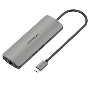 USB-хаб Vention Aluminum 9 in 1 USB 3.1 Type-C - HDMI/USB3.0х3/Type-C/RJ45/TF/SD/3.5 audio (CGNHA)