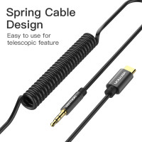 Перехідник Vention Type-C to 3.5mm Male Spring Audio Cable 1M Черное Metal Type (BGABF)