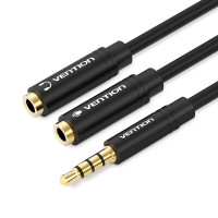 Кабель Vention Audio 3.5mm M 4pin - 2x3.5mm F 0.3 м Черное Metal Type, 4 pin, з підтримкою мікрофона, стерео (BBVBY)