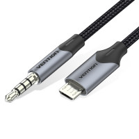 Кабель Vention Micro USB to 3.5mm TRRS Audio Cable 1.5M Черное Metal Type, 4 pin (BDGBG)