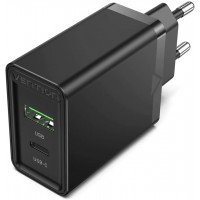 Зарядний пристрій Vention USB Type C + QC4.0 (18-20W) Черное (FBBB0-EU)