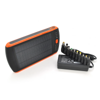 Power bank 23000 mAh Solar, Flashlight, Input:15-20V/2A, Output:5V/2,1A(USB), For Laptop charger, rubberized case, Black, BOX