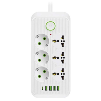 Сетевой фильтр F06U, 6 розеток EU + 4 USB + 1PD, кнопка включения с индикатором, 2 м, 3х0,75мм, 2500W, White, Box