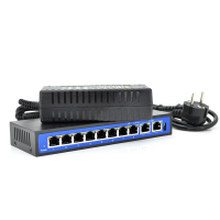 Коммутатор POE 48V с 8 портами POE 100Мбит + 2 порт Ethernet (UP-Link) 100Мбит, корпус - металл, Black, БП в комплекте, Q18