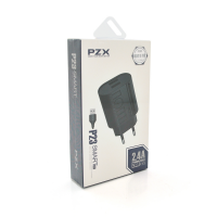 Набор 2 в 1 СЗУ With iPhone Cable 110-240V PZX P23, 2xUSB, 2,4A, Black, Blister-box