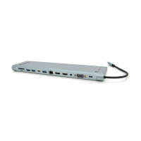 Хаб-конвертор 12 в 1 Type-C (папа) на Type-C(мама)+2*USB2.0(мама)+USB3.0(мама)+2*HDMI(мама)+VGA(мама)+SD/TF+RJ45+ jack3.5 (мама)+PD, 10cm, Silver, Box