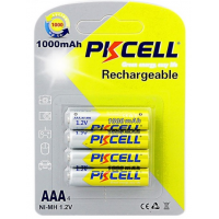Аккумулятор PKCELL 1.2V AAA 1000mAh NiMH Rechargeable Battery, 4 штуки в блистере цена за блистер, Q12