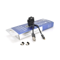 Магнітний кабель PiPo USB 2.0 / Micro / Lighting / Type-C, 2m, 2А, тканинна оплетка, броньований, знімач, Black, BOX