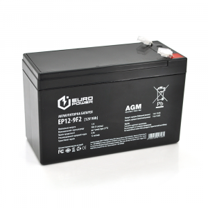 Акумуляторна батарея EUROPOWER AGM EP12-9F2 12 V 9Ah ( 150 x 65 x 95 (100) ) Black Q10 Код: 397850-09