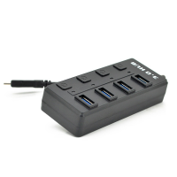 Хаб Type-C, 4 порти USB 3.0, 20 см, з кнопкою на кожен порт, Black, Blister Код: 353961-09
