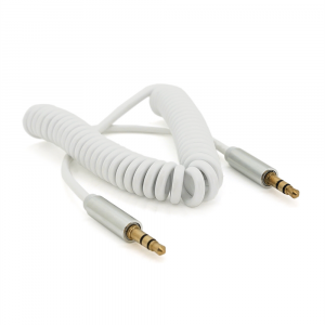 Кабель AUX Audio DC3.5 папа-папа 1.5м пружина, CCA Stereo Jack, (круглый) White cable, Box