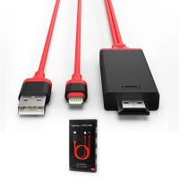 Конвертер MHL Lighting (тато) + USB (тато) => HDMI(тато) 1.8м, Red, 4K/2K, BOX