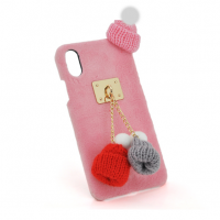 Накладка Пушистая Шапки iPhone X pink Код: 367211-09