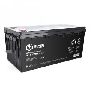 Акумуляторна батарея EUROPOWER AGM EP12-200M8 12V 200Ah (522 x 240 x 219) Black Q1/18 Код: 412441-09