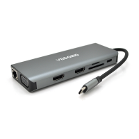 Хаб-конвертор VEGGIEG TC12 Type-C (папа) на Type-C(мама) + USB3.0*4(мама) + HDMI*2(мама) + VGA(мама) + SD/TF + RJ45, 10 см, Silver, Box