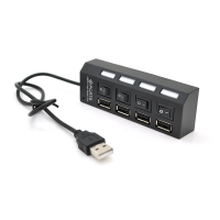Хаб USB 2.0 4 порта с переключателями на каждый порт, Black, 480Mbts High Speed, поддержка до 0,5ТВ, питание от USB, Blister Q100