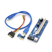 Riser PCI-EX, x1=>x16, 4-pin MOLEX, SATA=>4Pin, USB 3.0 AM-AM 0,6 м (синий), конденсаторы CS 220 16V, Пакет